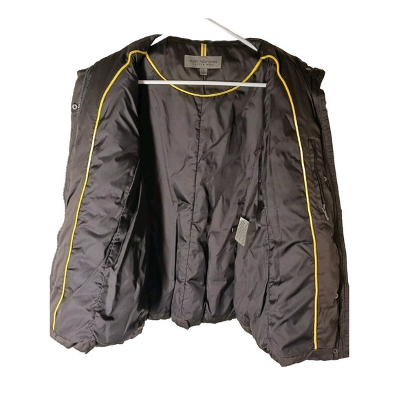 Andrew Marc Down Puffer Jacket Brown Shiny Softshell Zippers Size Small - Picture 5 of 10